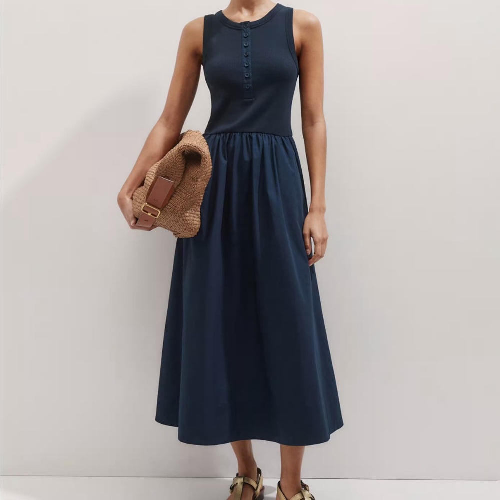 Me&Em Navy Cotton Midi Dress. Size 8.